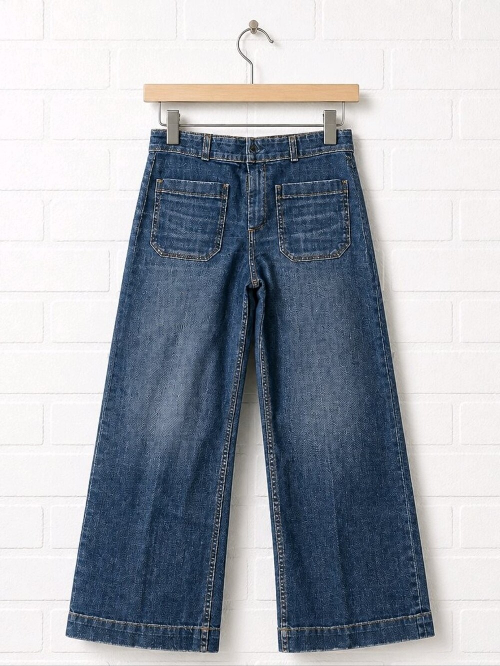 ASKK NY women's wide-leg or sailor-style jeans with patch back pockets.